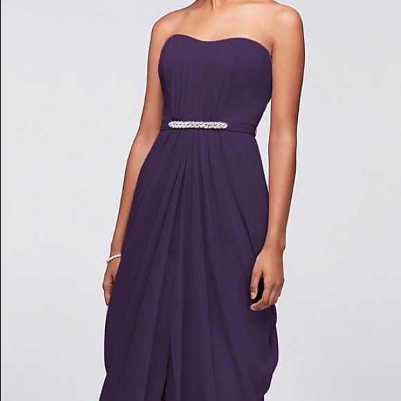 David’s Bridal Strapless Chiffon F19650 - Lapis - Picture 2 of 8